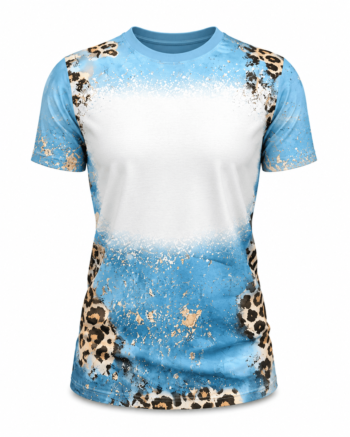 ILTEX Apparel Women's Clothing Cheetah Tiffany Blue Shaded Blank Faux Bleached Top