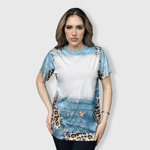 ILTEX Apparel Women's Clothing Cheetah Tiffany Blue Shaded Blank Faux Bleached Top