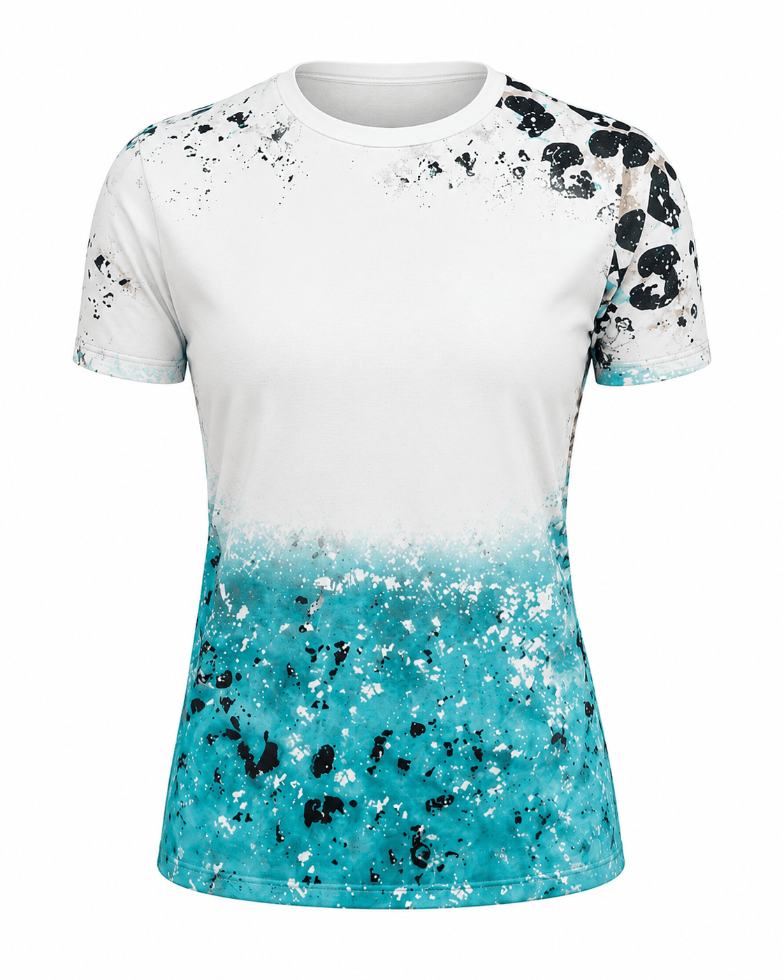 ILTEX Apparel Women's Clothing Cheetah Turquoise White Shaded Blank Faux Bleached Top