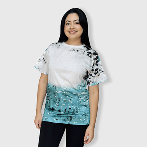 ILTEX Apparel Women's Clothing Cheetah Turquoise White Shaded Blank Faux Bleached Top