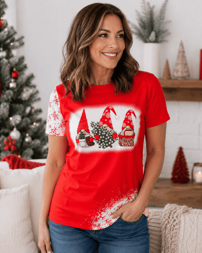 ILTEX Apparel Women's Clothing Christmas Gnomes Red Short Sleeve Top