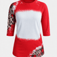 ILTEX Apparel Women's Clothing Christmas Red Plaid Cheetah Raglan Blank Faux Bleached Top