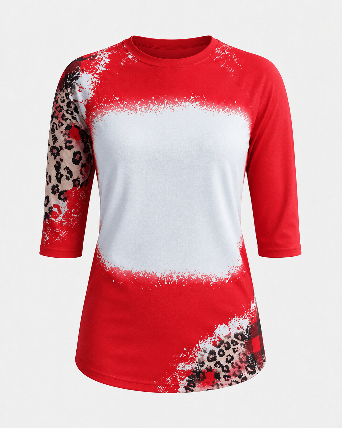 ILTEX Apparel Women's Clothing Christmas Red Plaid Cheetah Raglan Blank Faux Bleached Top
