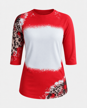ILTEX Apparel Women's Clothing Christmas Red Plaid Cheetah Raglan Blank Faux Bleached Top
