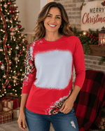 ILTEX Apparel Women's Clothing Christmas Red Plaid Cheetah Raglan Blank Faux Bleached Top