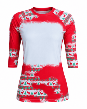 ILTEX Apparel Women's Clothing Christmas Red Reindeer Trees Raglan Blank Faux Bleached Top