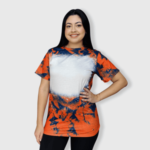 ILTEX Apparel Women's Clothing Cloud Orange Navy Blank Faux Bleached Top
