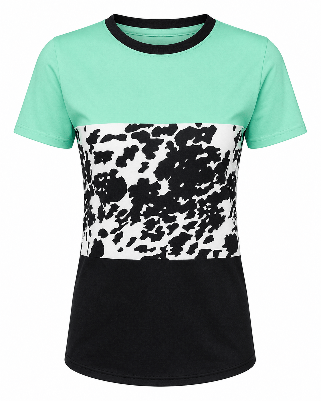 ILTEX Apparel Women's Clothing Color Block Cow Black Mint Top