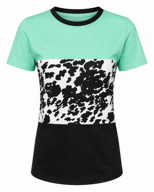 ILTEX Apparel Women's Clothing Color Block Cow Black Mint Top