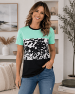 ILTEX Apparel Women's Clothing Color Block Cow Black Mint Top