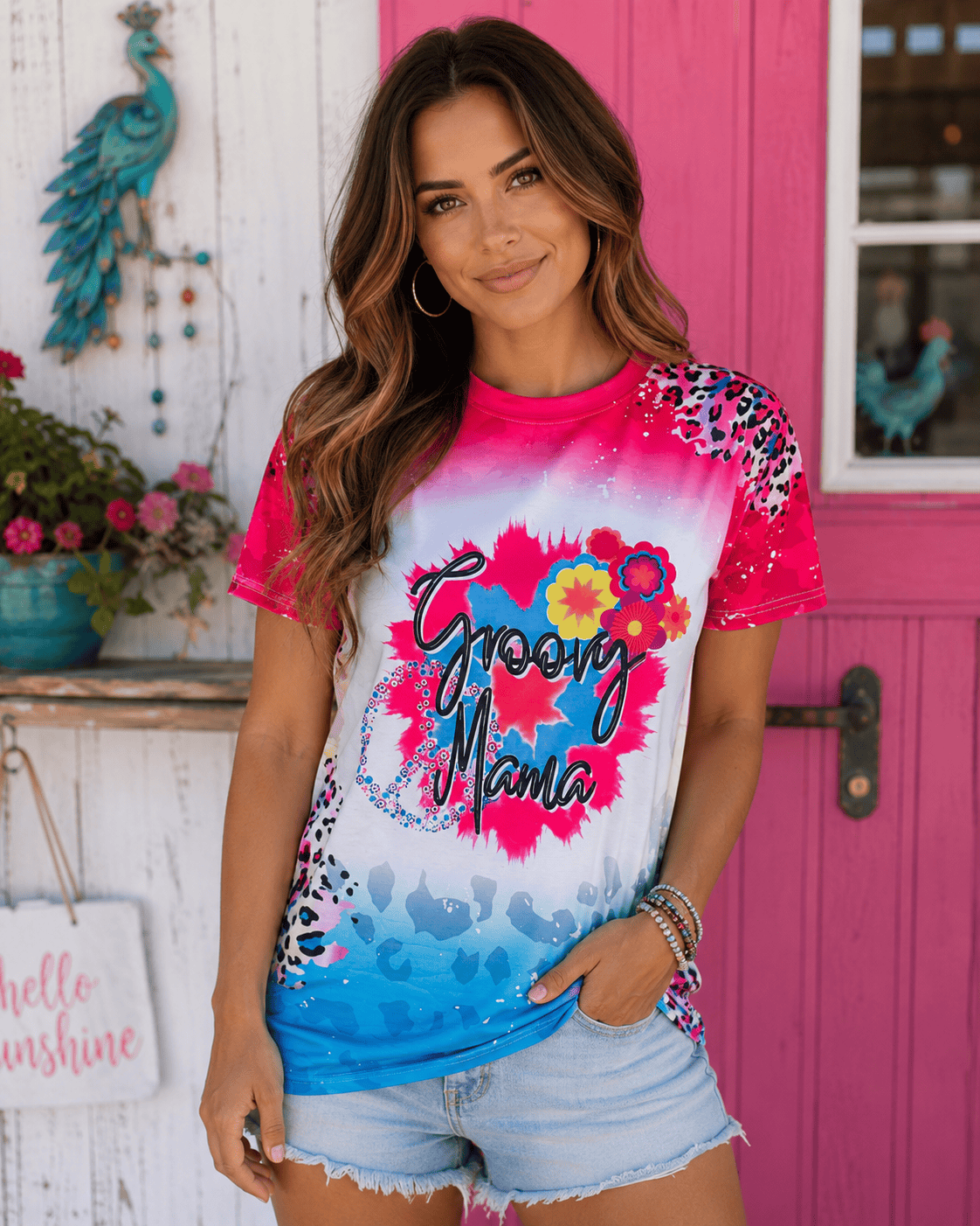 ILTEX Apparel Women's Clothing Colorful Cheetah 'Groovy Mama' Bleached Top