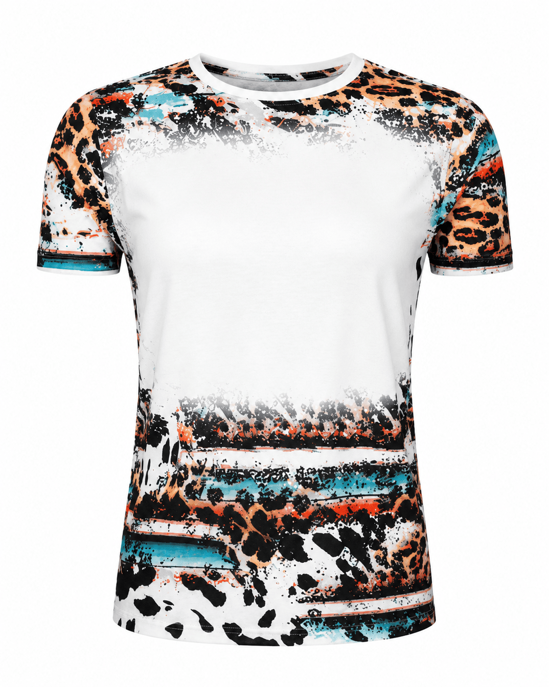 ILTEX Apparel Women's Clothing Cow Serape Cheetah Blank Faux Bleached Top