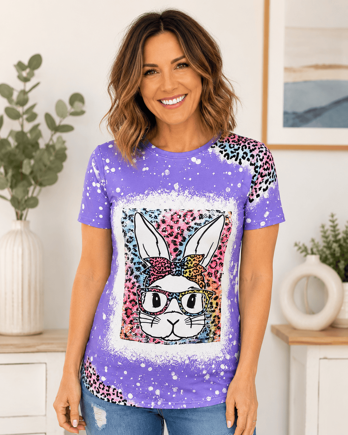 ILTEX Apparel Women's Clothing Easter Bunny Purple Cheetah Top