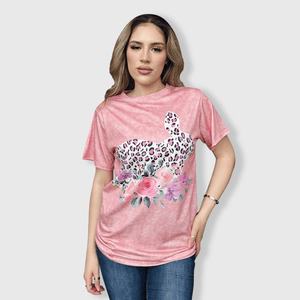 ILTEX Apparel Women's Clothing Easter Cheetah Coral Floral Bunny Top