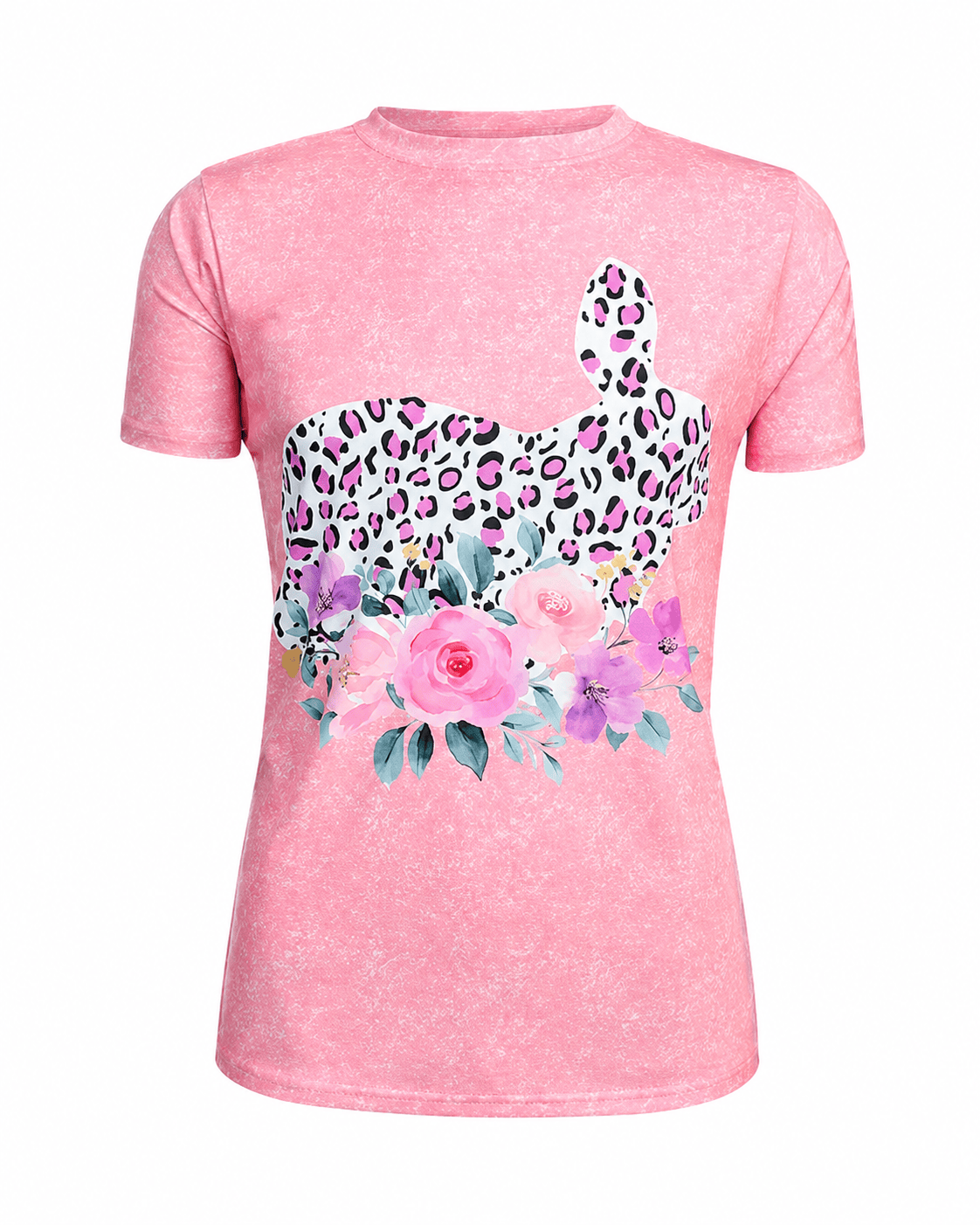 ILTEX Apparel Women's Clothing Easter Cheetah Coral Floral Bunny Top