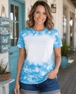ILTEX Apparel Women's Clothing Faded Cheetah Blue Blank Faux Bleached Top