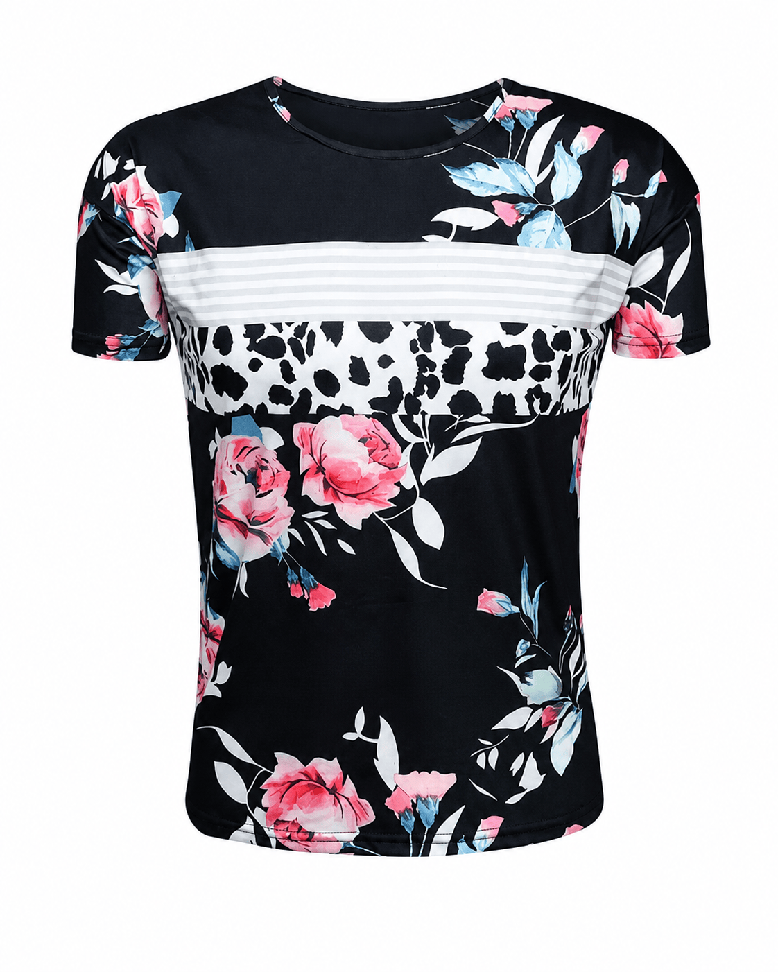 ILTEX Apparel Women's Clothing Floral Black Striped Cow Top