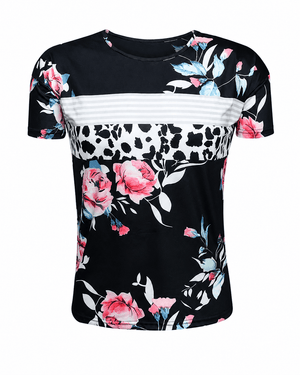 ILTEX Apparel Women's Clothing Floral Black Striped Cow Top