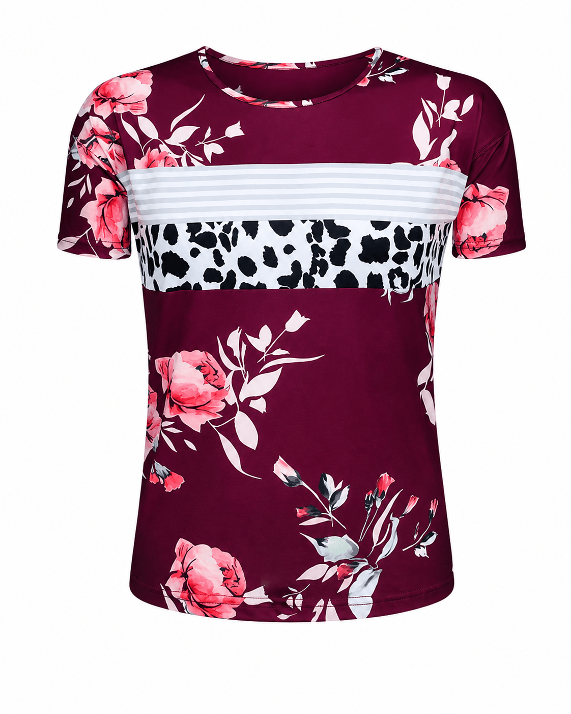 ILTEX Apparel Women's Clothing Floral Burgundy Striped Cow Top
