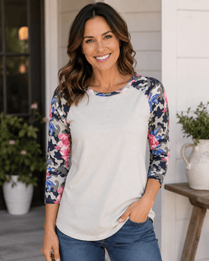 ILTEX Apparel Women's Clothing Floral Camo Gray Top