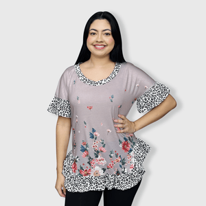 ILTEX Apparel Women's Clothing Floral Cheetah Gray Tunic Top
