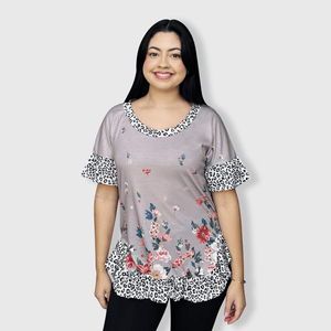 ILTEX Apparel Women's Clothing Floral Cheetah Gray Tunic Top