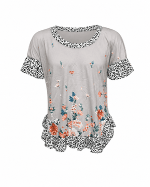 ILTEX Apparel Women's Clothing Floral Cheetah Gray Tunic Top