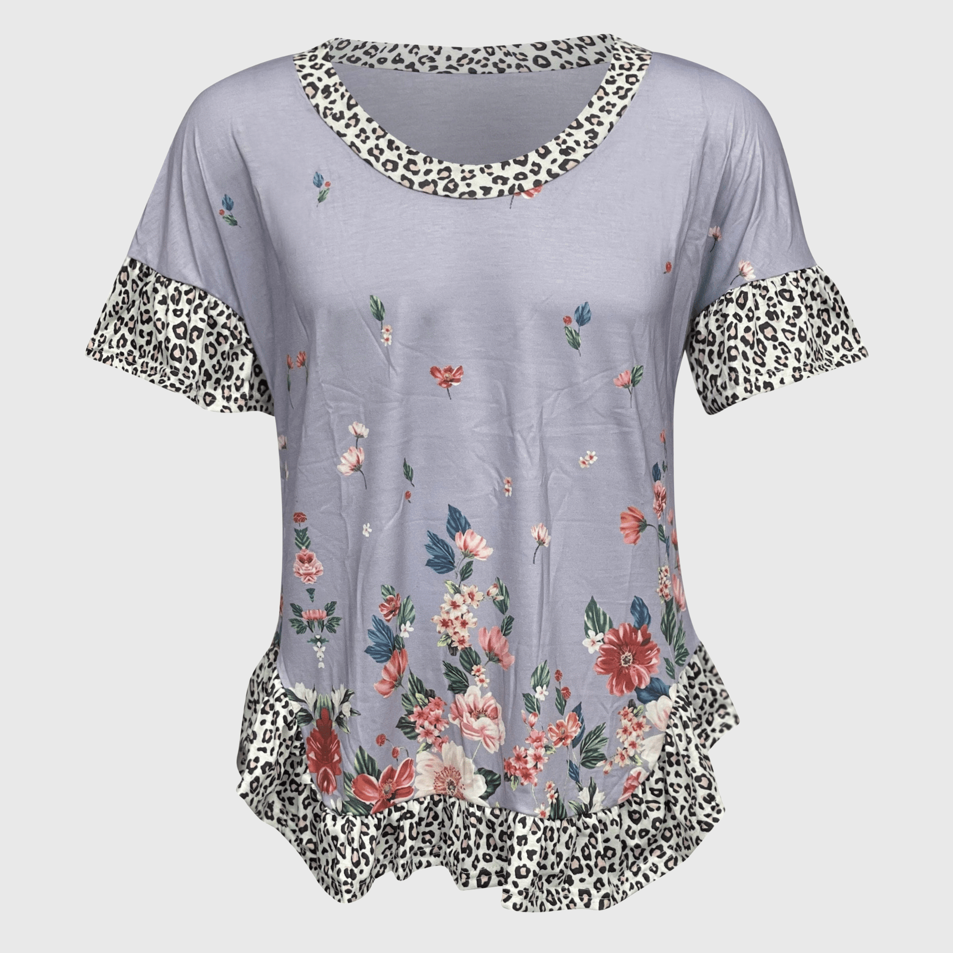 ILTEX Apparel Women's Clothing Floral Cheetah Lavender Tunic Top