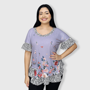 ILTEX Apparel Women's Clothing Floral Cheetah Lavender Tunic Top