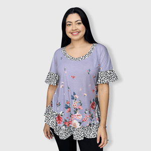 ILTEX Apparel Women's Clothing Floral Cheetah Lavender Tunic Top