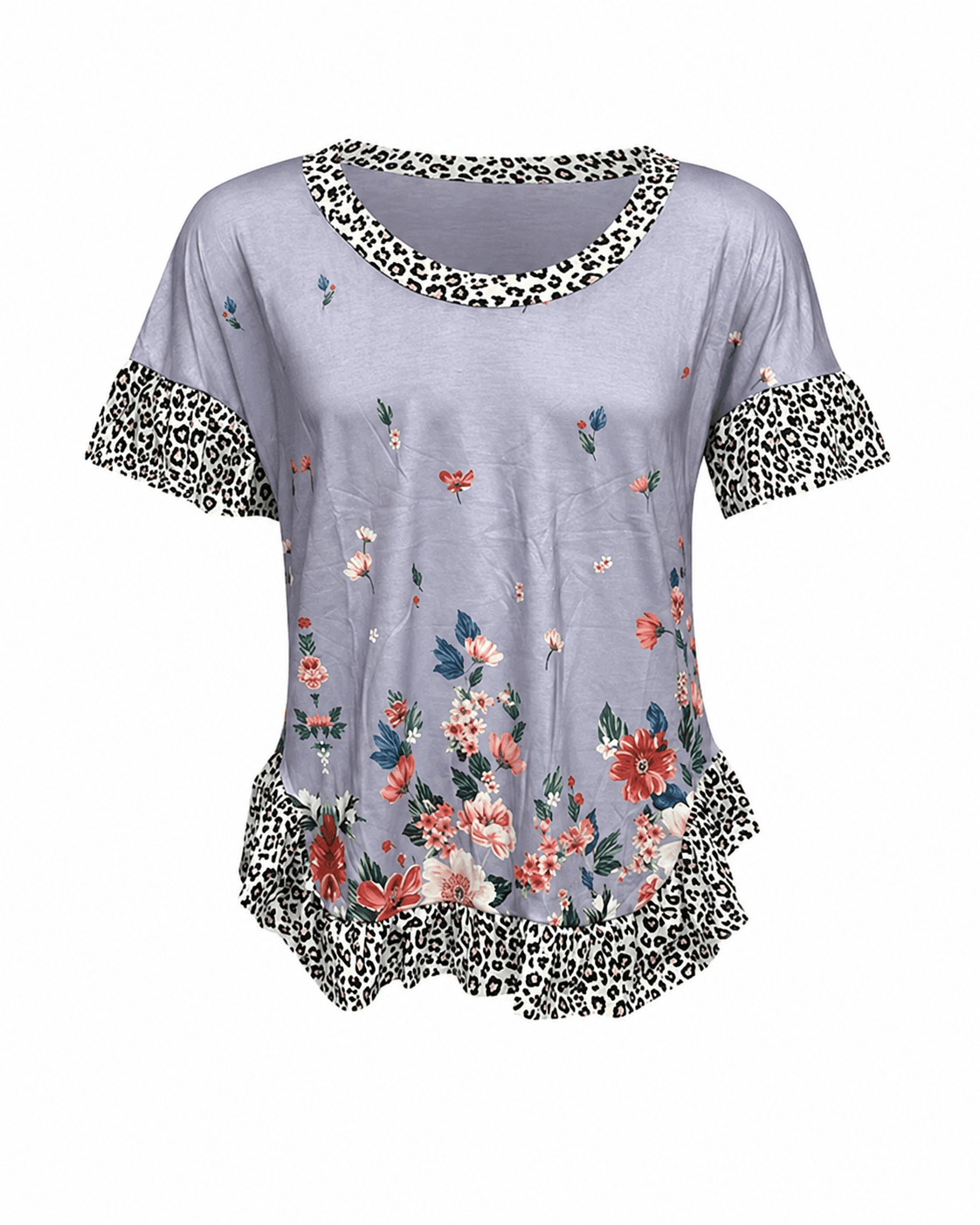 ILTEX Apparel Women's Clothing Floral Cheetah Lavender Tunic Top