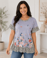 ILTEX Apparel Women's Clothing Floral Cheetah Lavender Tunic Top