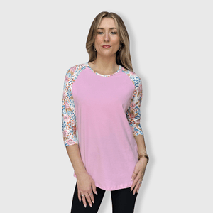 ILTEX Apparel Women's Clothing Floral Pink Abstract Top