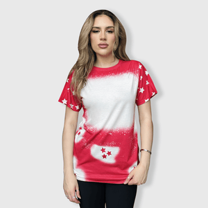 ILTEX Apparel Women's Clothing Fourth of July Stars Red Blank Faux Bleached Top