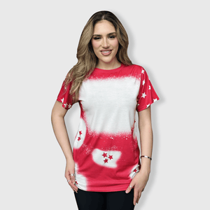 ILTEX Apparel Women's Clothing Fourth of July Stars Red Blank Faux Bleached Top