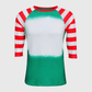 ILTEX Apparel Women's Clothing Green Red Candy Cane Raglan Blank Faux Bleached Top