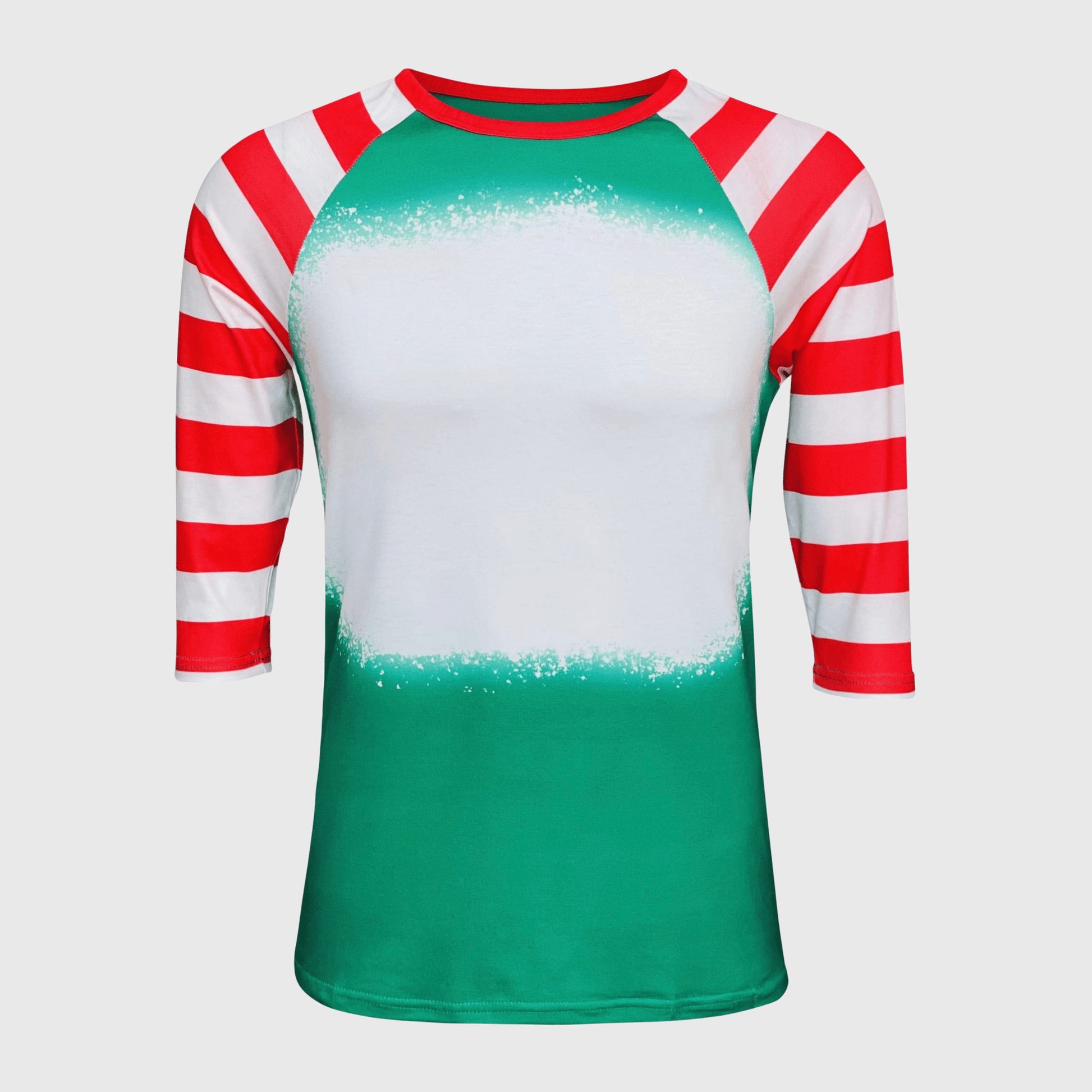 ILTEX Apparel Women's Clothing Green Red Candy Cane Raglan Blank Faux Bleached Top