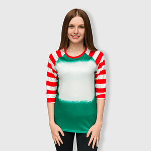 ILTEX Apparel Women's Clothing Green Red Candy Cane Raglan Blank Faux Bleached Top