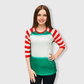 ILTEX Apparel Women's Clothing Green Red Candy Cane Raglan Blank Faux Bleached Top