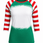 ILTEX Apparel Women's Clothing Green Red Candy Cane Raglan Blank Faux Bleached Top