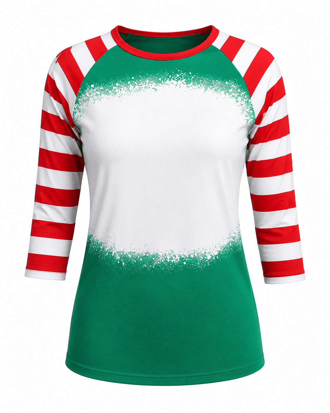 ILTEX Apparel Women's Clothing Green Red Candy Cane Raglan Blank Faux Bleached Top