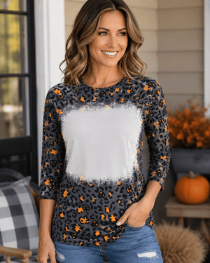 ILTEX Apparel Women's Clothing Halloween Black Raglan Blank Faux Bleached Top
