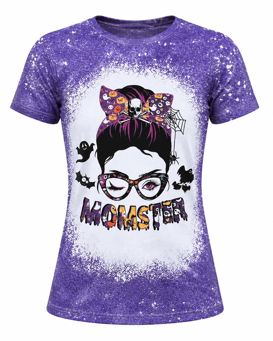 ILTEX Apparel Women's Clothing Halloween 'Momster' Purple Bleached Top
