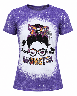 ILTEX Apparel Women's Clothing Halloween 'Momster' Purple Bleached Top