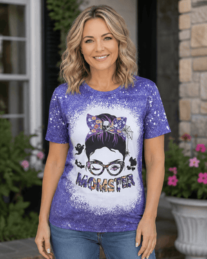 ILTEX Apparel Women's Clothing Halloween 'Momster' Purple Bleached Top
