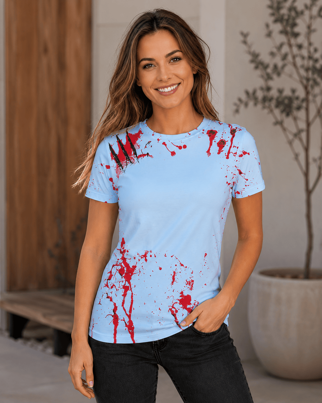 ILTEX Apparel Women's Clothing Halloween White Splatter Blank Faux Bleached Top - HAW204