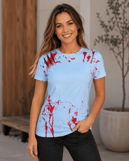 ILTEX Apparel Women's Clothing Halloween White Splatter Blank Faux Bleached Top - HAW204