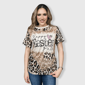 ILTEX Apparel Women's Clothing Happy Easter y'all Cheetah Top