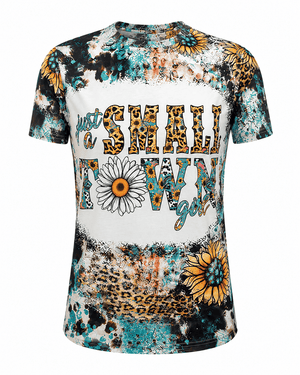 ILTEX Apparel Women's Clothing Just A Small Town Girl Sunflower Cheetah Faux Bleached Top