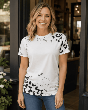 ILTEX Apparel Women's Clothing Leopard Black White Blank Tee